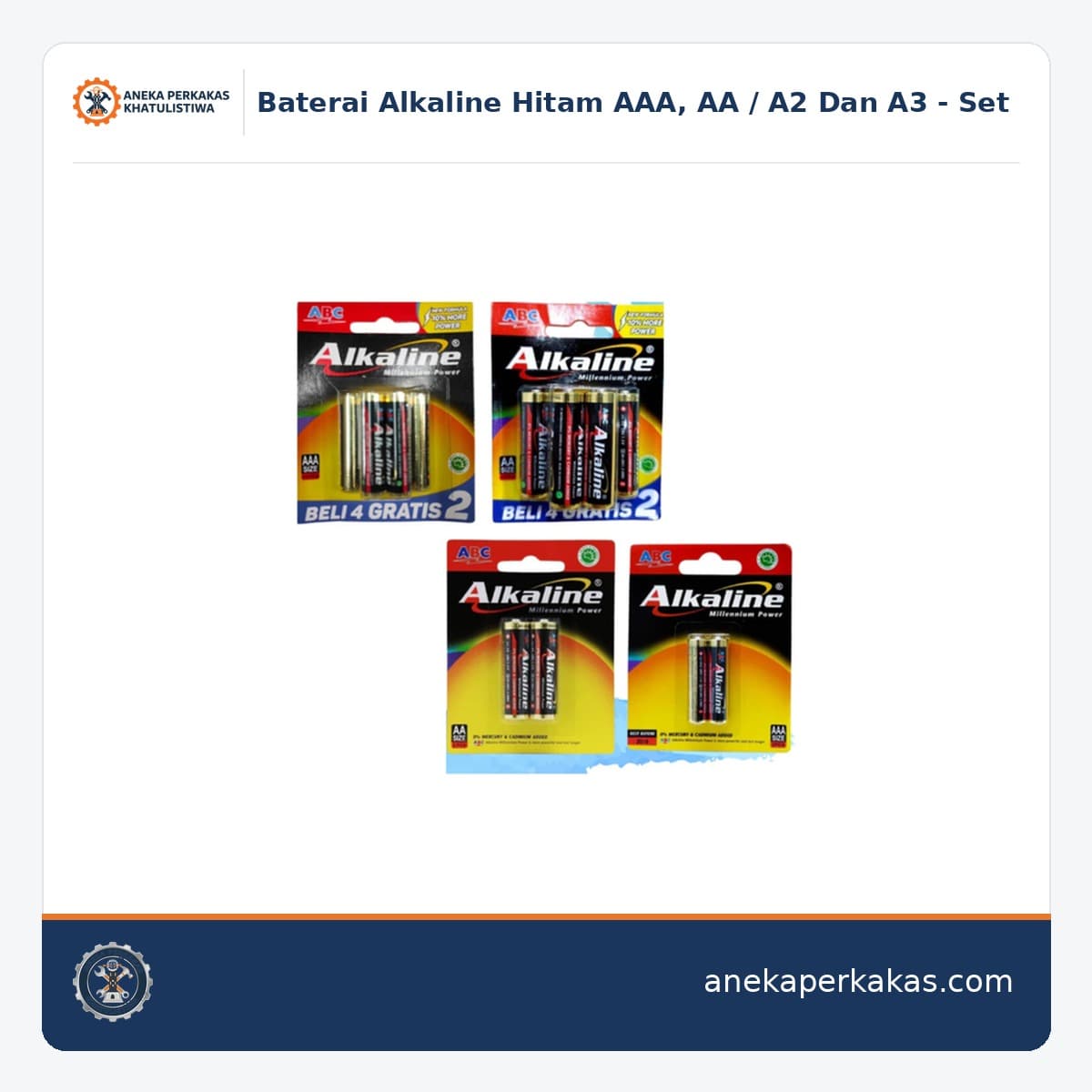 Baterai Alkaline Hitam AAA, AA / A2 Dan A3 - Set — Baterai