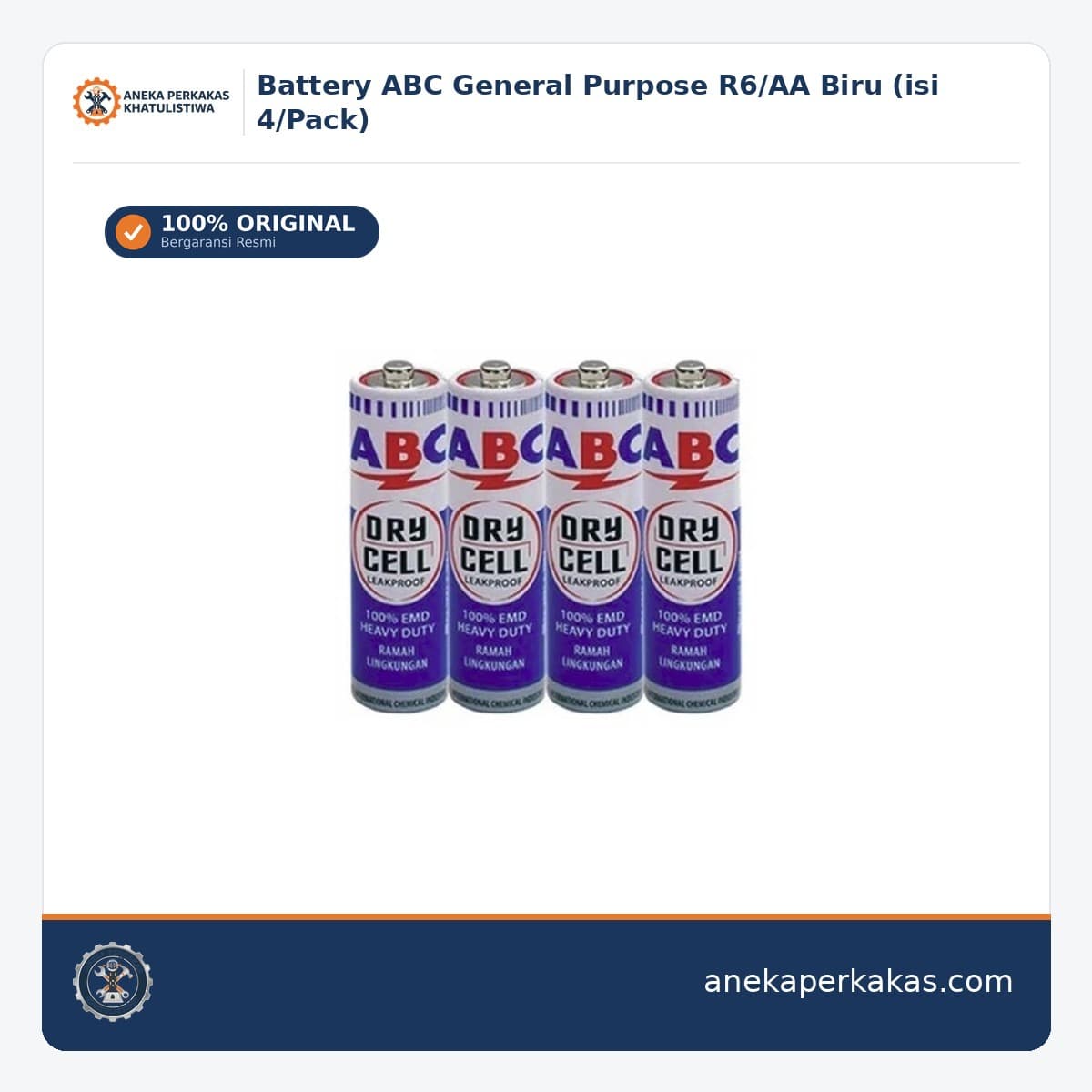 Battery ABC General Purpose R6/AA Biru (isi 4/Pack) β Baterai