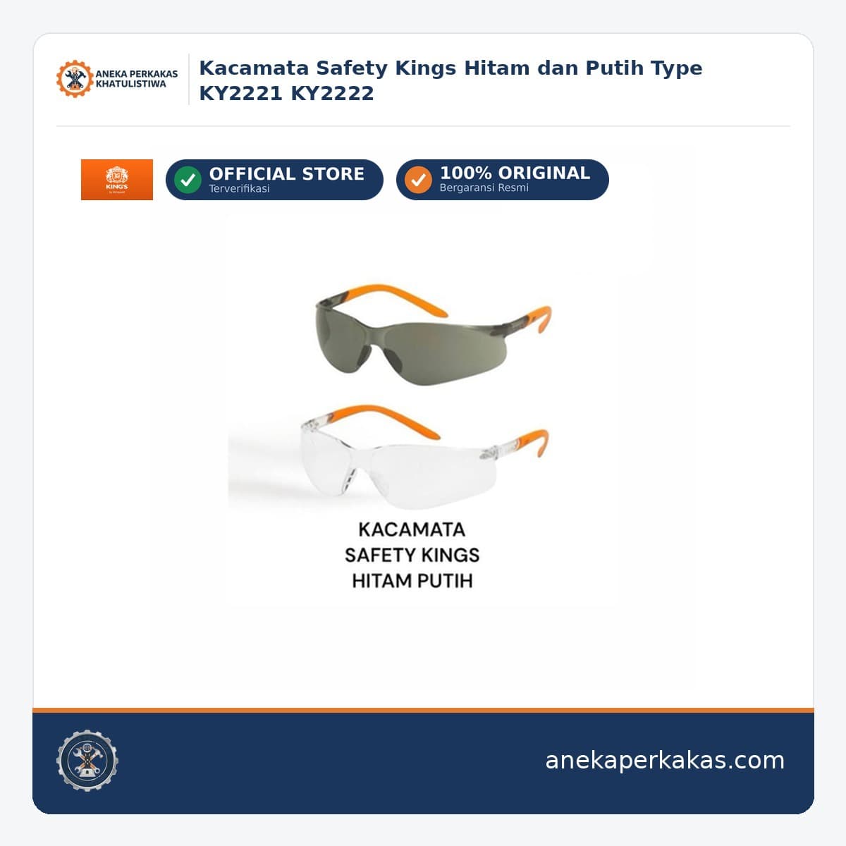 Kacamata Safety Kings Hitam dan Putih Type KY2221 KY2222 β Kacamata Safety
