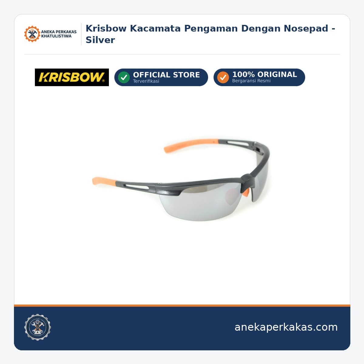 Krisbow Kacamata Pengaman Dengan Nosepad - Silver β Kacamata Safety