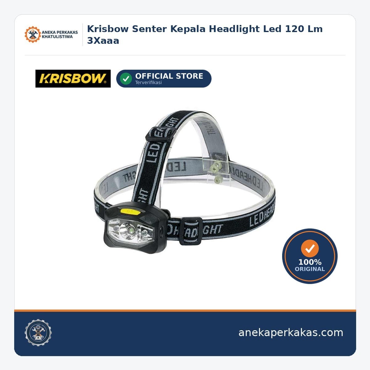 Krisbow Senter Kepala Headlight Led 120 Lm 3Xaaa — Lampu Kerja