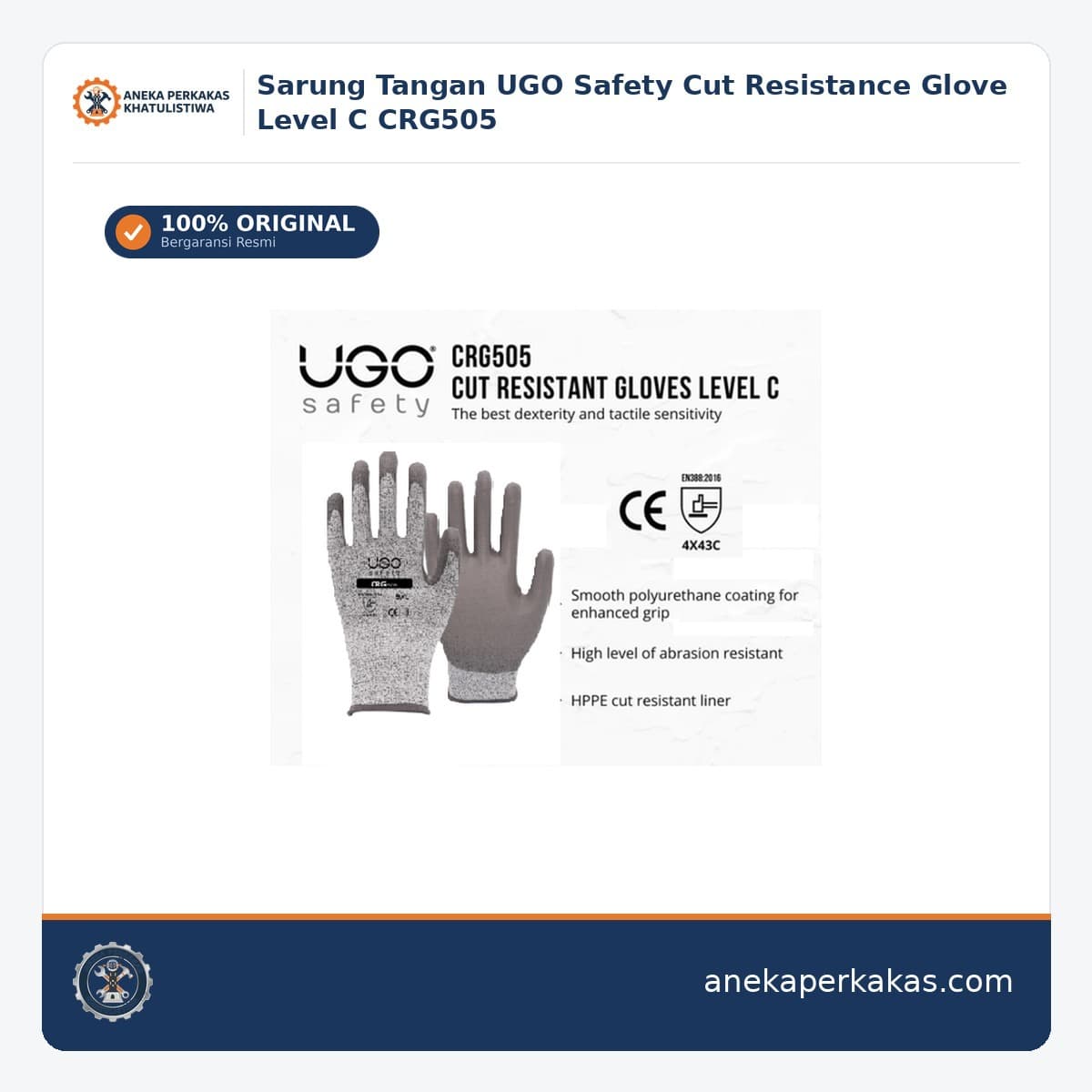 Sarung Tangan UGO Safety Cut Resistance Glove Level C CRG505 — Sarung Tangan Safety